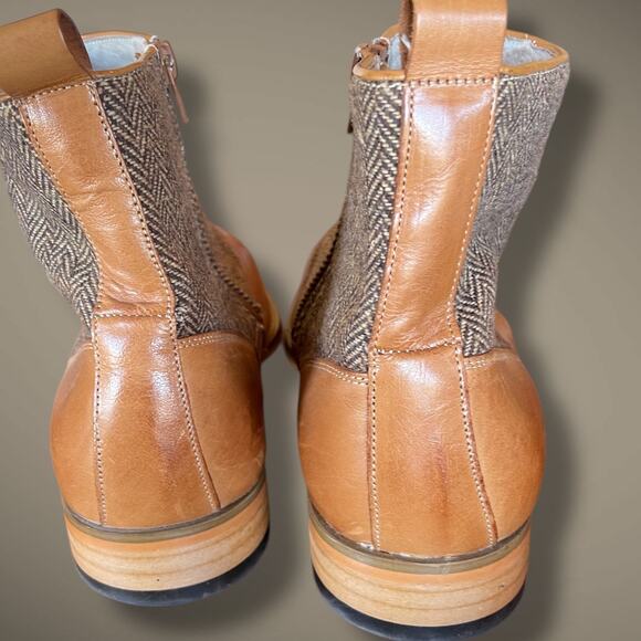Men's Sz 11 GIOVANNI Edison Light Cognac Brown Leather Tweed Button Spat Boots - Picture 9 of 13